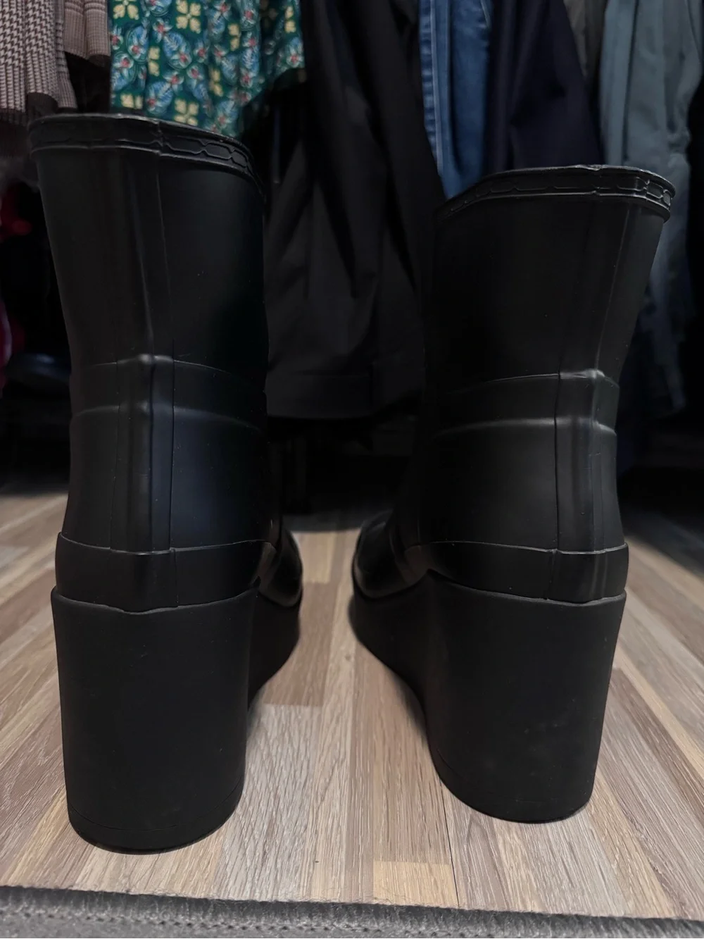 Hunter Black Wedge Rain Boots